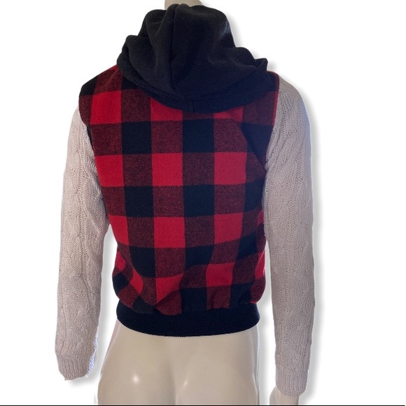 Wet Seal red black wide buffalo plaid jacket sweatersleeve size small - Picture 2 of 7